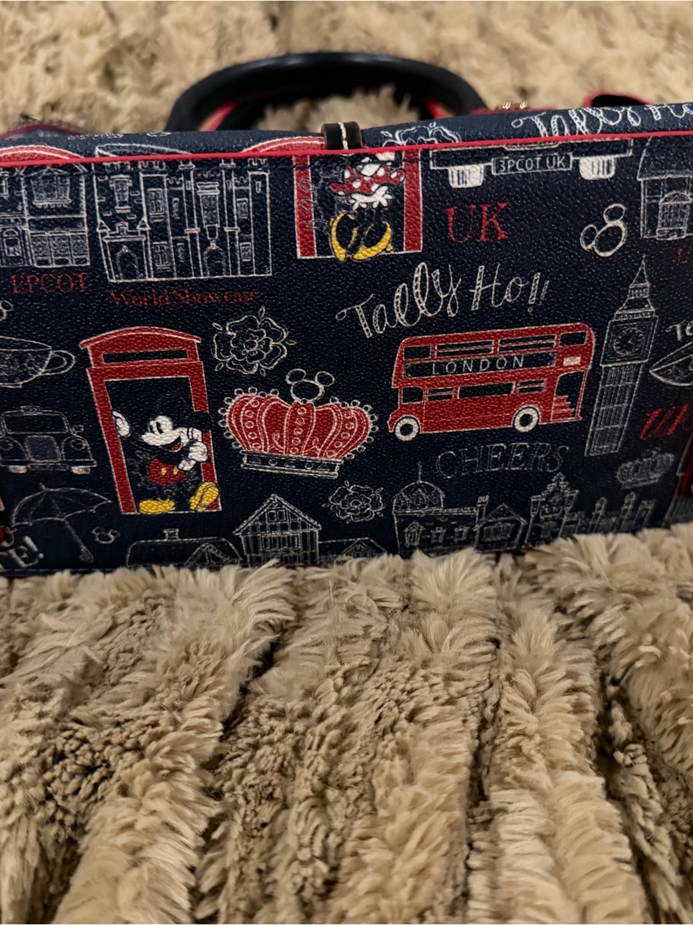 Dooney & Bourke Navy London Print Satchel with Red Accents - Picture 5 of 6